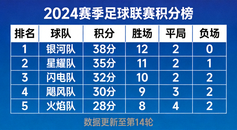 足球联赛积分榜与球队排名数据的展示画面